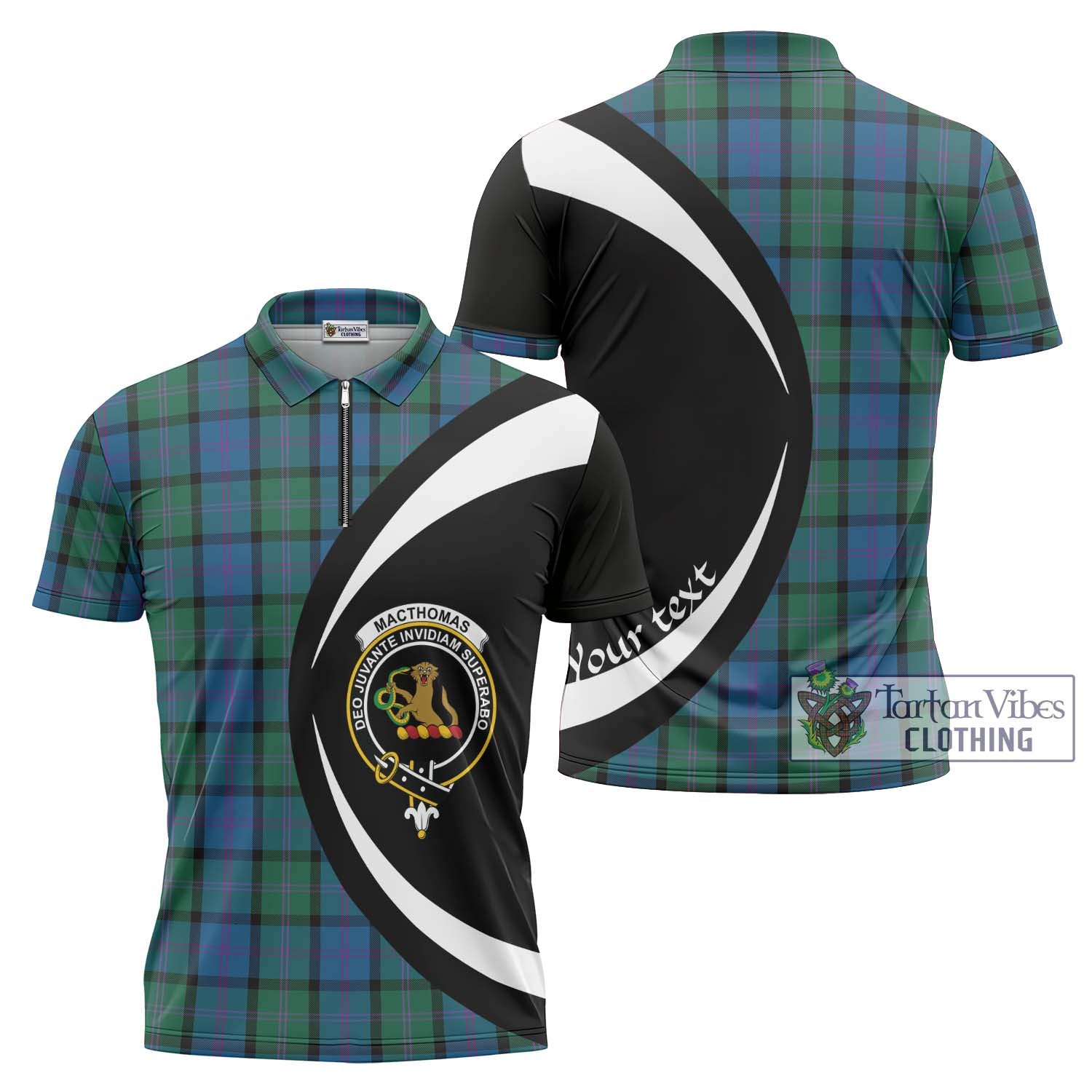 Tartan Vibes Clothing MacThomas Tartan Zipper Polo Shirt with Family Crest Circle Style