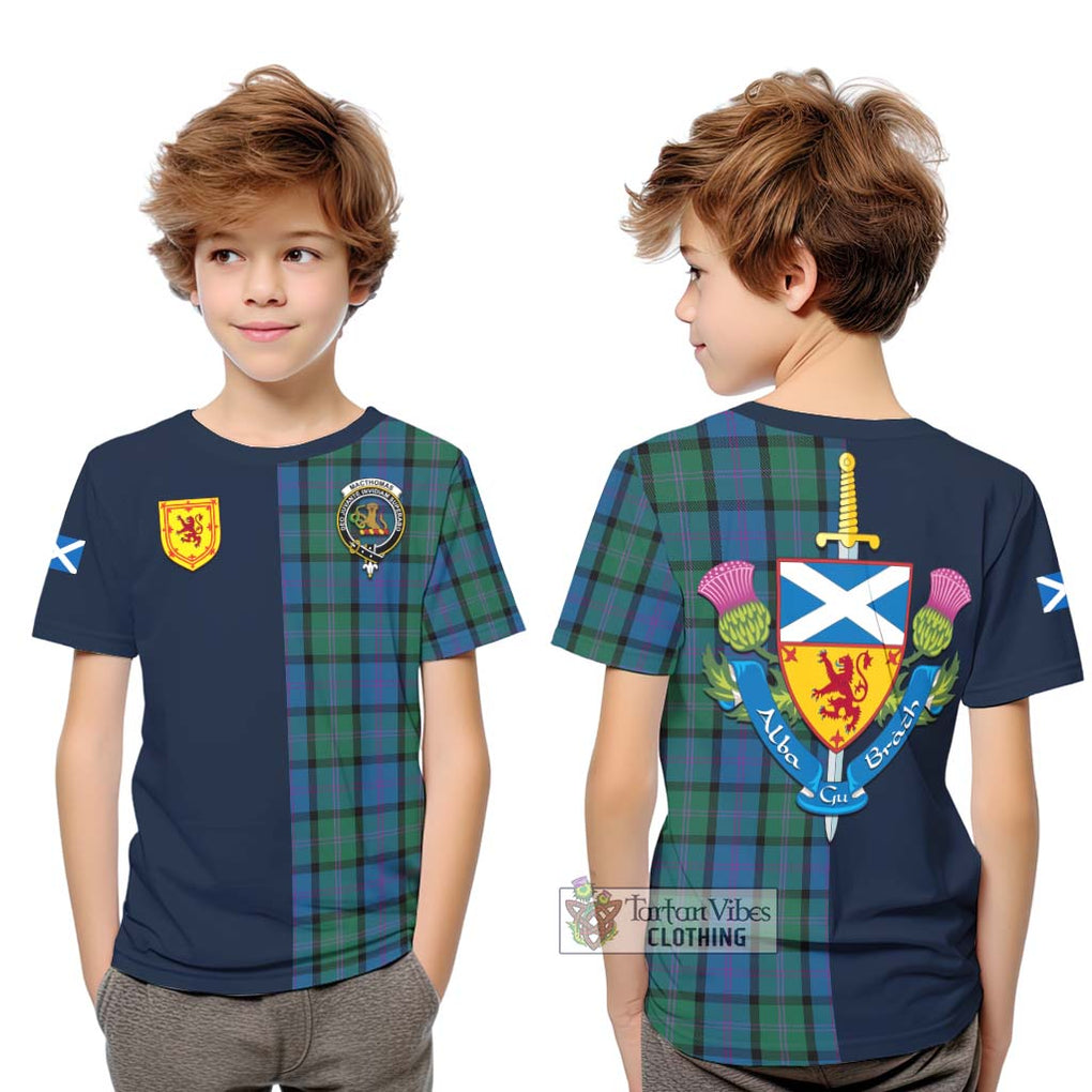 MacThomas (McThomas) Tartan Kid T-Shirt Alba with Scottish Lion Royal Arm Half Style Youth XL Size14 - Tartan Vibes Clothing