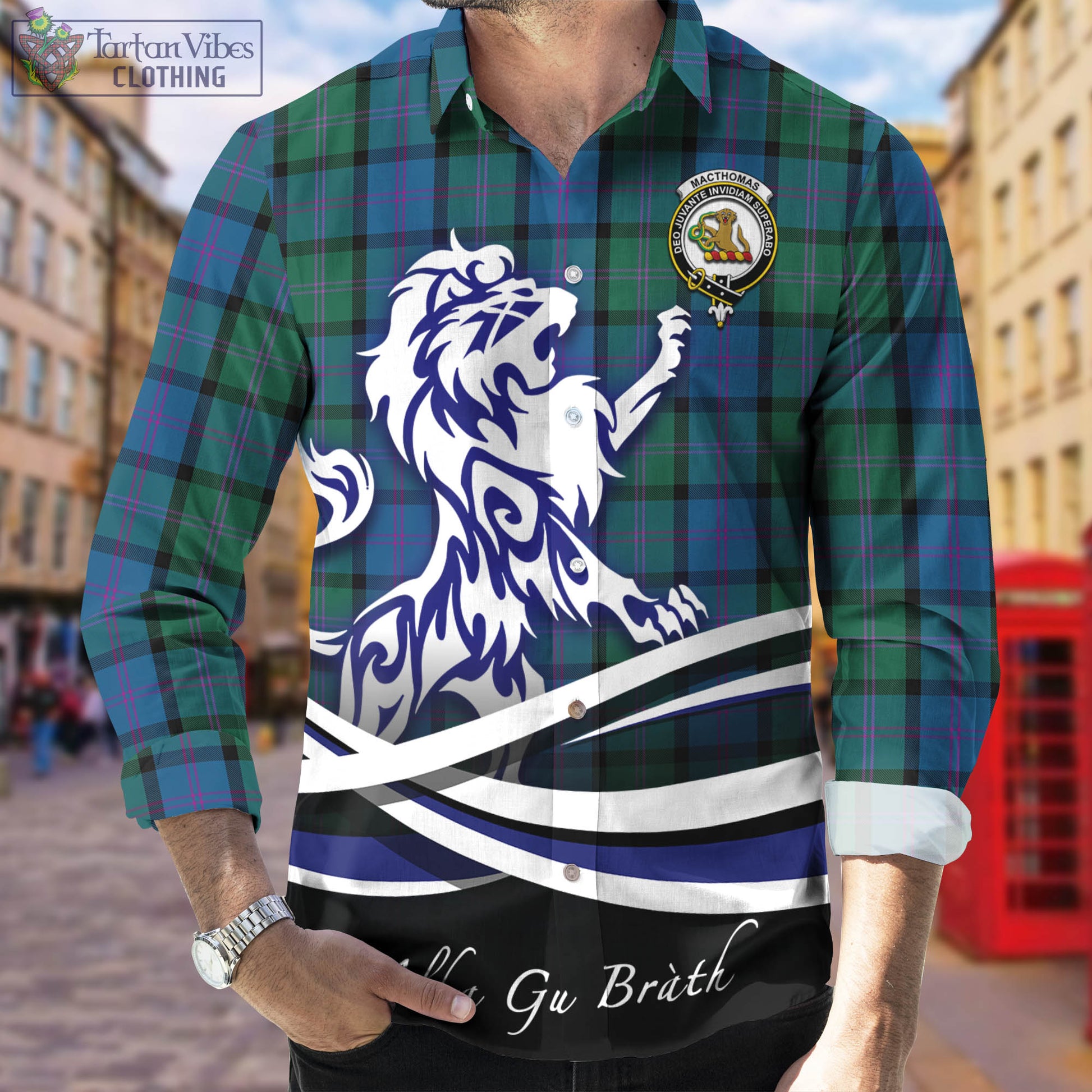 MacThomas (McThomas) Tartan Long Sleeve Button Up Shirt with Alba Gu Brath Regal Lion Emblem Men's Shirt - Tartan Vibes Clothing