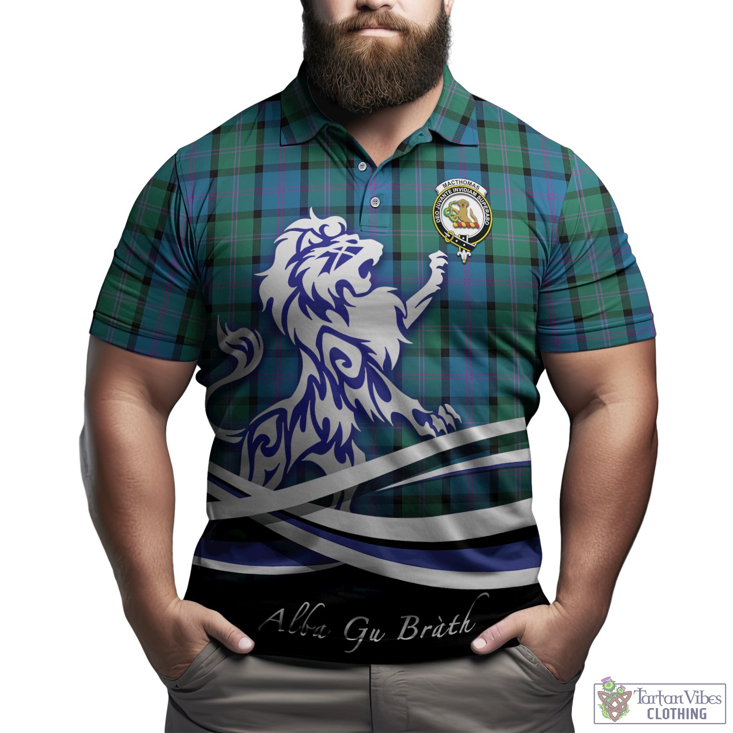 MacThomas (McThomas) Tartan Polo Shirt with Alba Gu Brath Regal Lion Emblem Kid - Tartan Vibes Clothing
