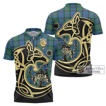 MacThomas (McThomas) Tartan Zipper Polo Shirt with Family Crest Celtic Wolf Style Unisex - Tartanvibesclothing Shop