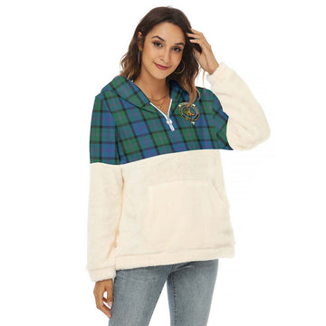 MacThomas (McThomas) Tartan Half Style Women's Borg Fleece Hoodie with Half Zip with Family Crest Female - Tartan Vibes Clothing
