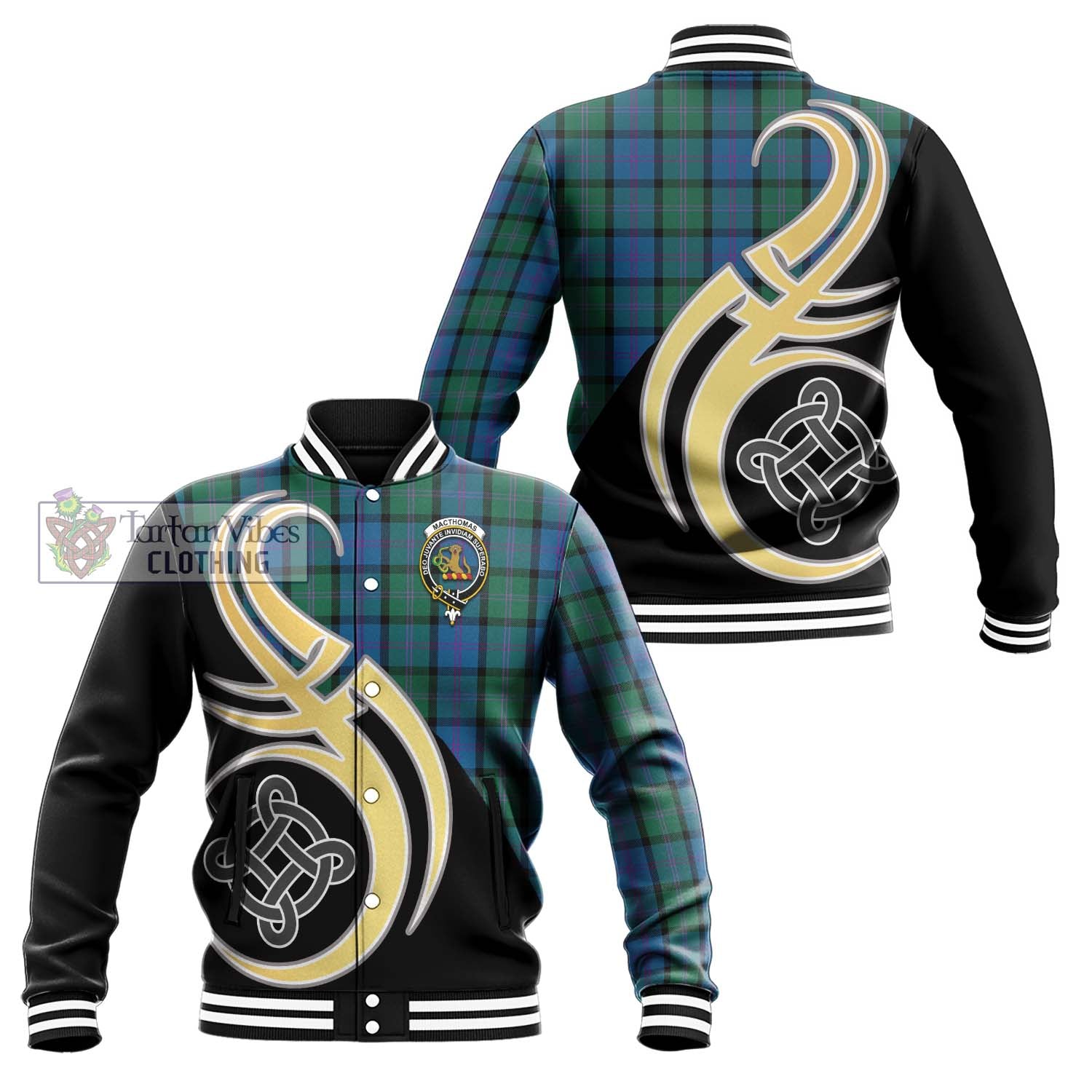 MacThomas (McThomas) Tartan Baseball Jacket with Family Crest and Celtic Symbol Style Unisex - Tartan Vibes Clothing