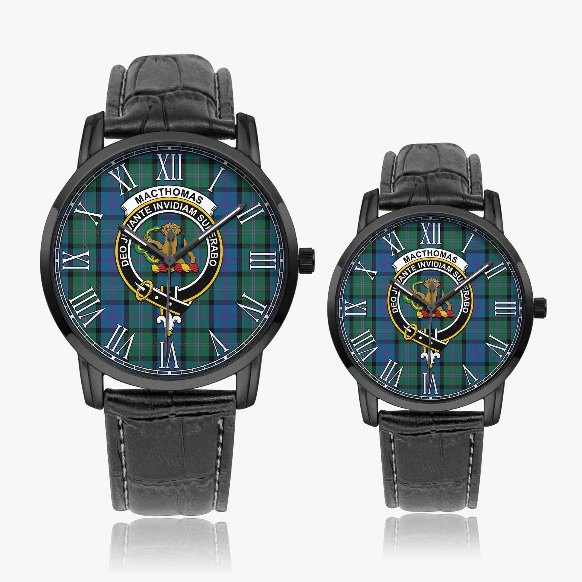 MacThomas (McThomas) Tartan Family Crest Leather Strap Quartz Watch Wide Type - Tartan Vibes Clothing