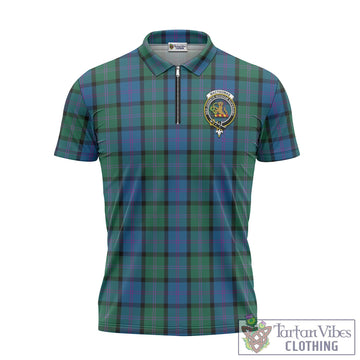 Tartan Vibes Clothing MacThomas Tartan Zipper Polo Shirt with Family Crest