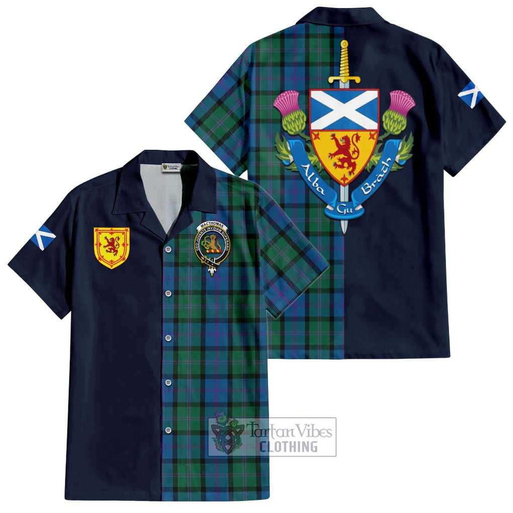 MacThomas (McThomas) Tartan Hawaiian Shirt Alba with Scottish Lion Royal Arm Half Style Kid - Tartan Vibes Clothing