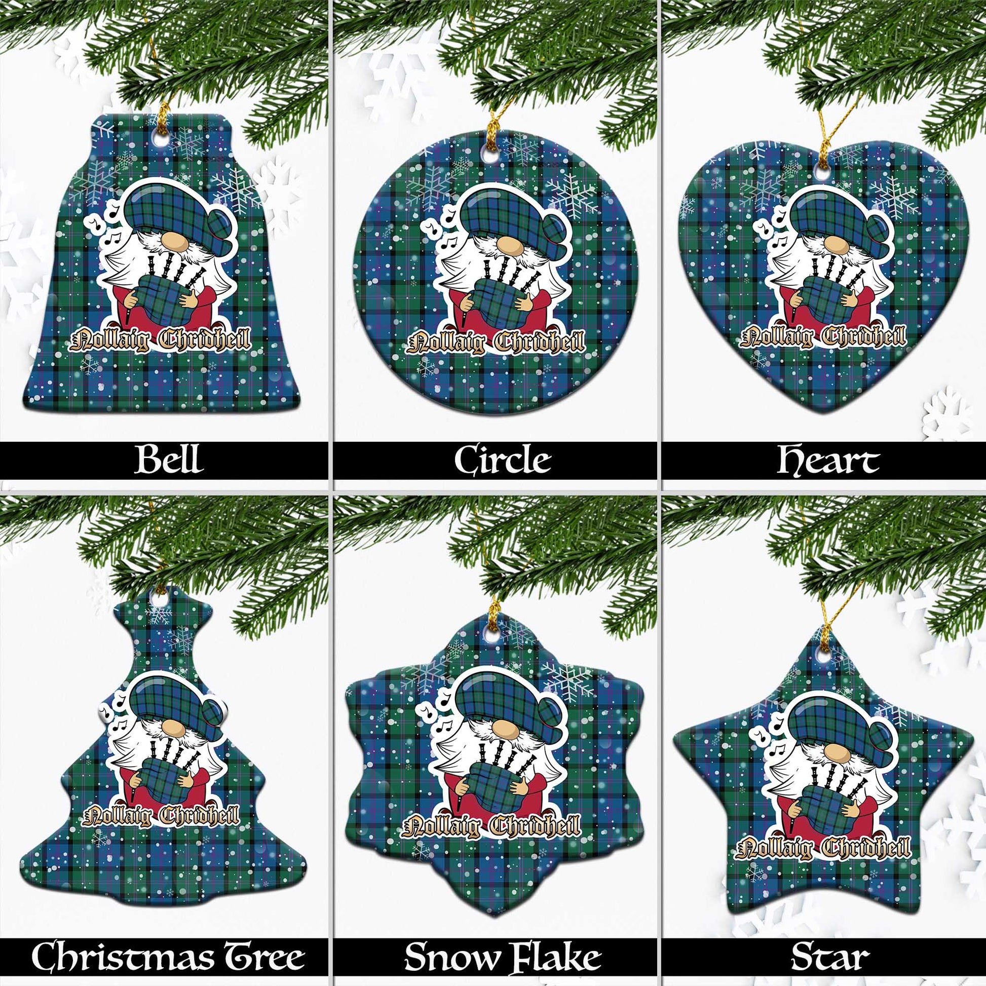 MacThomas (McThomas) Tartan Christmas Ceramic Ornaments with Scottish Gnome Playing Bagpipes Ceramic - Tartan Vibes Clothing