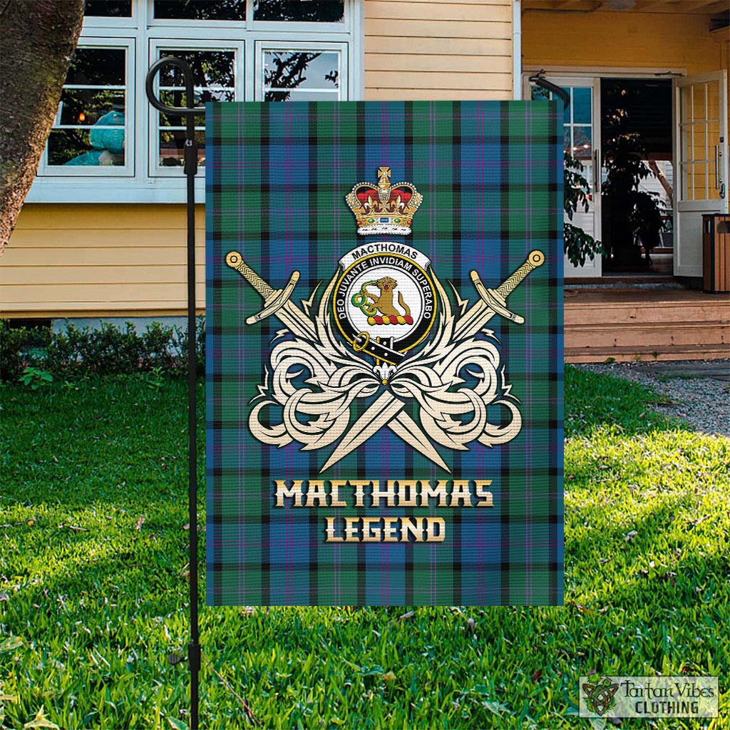 Tartan Vibes Clothing MacThomas Tartan Flag with Clan Crest and the Golden Sword of Courageous Legacy