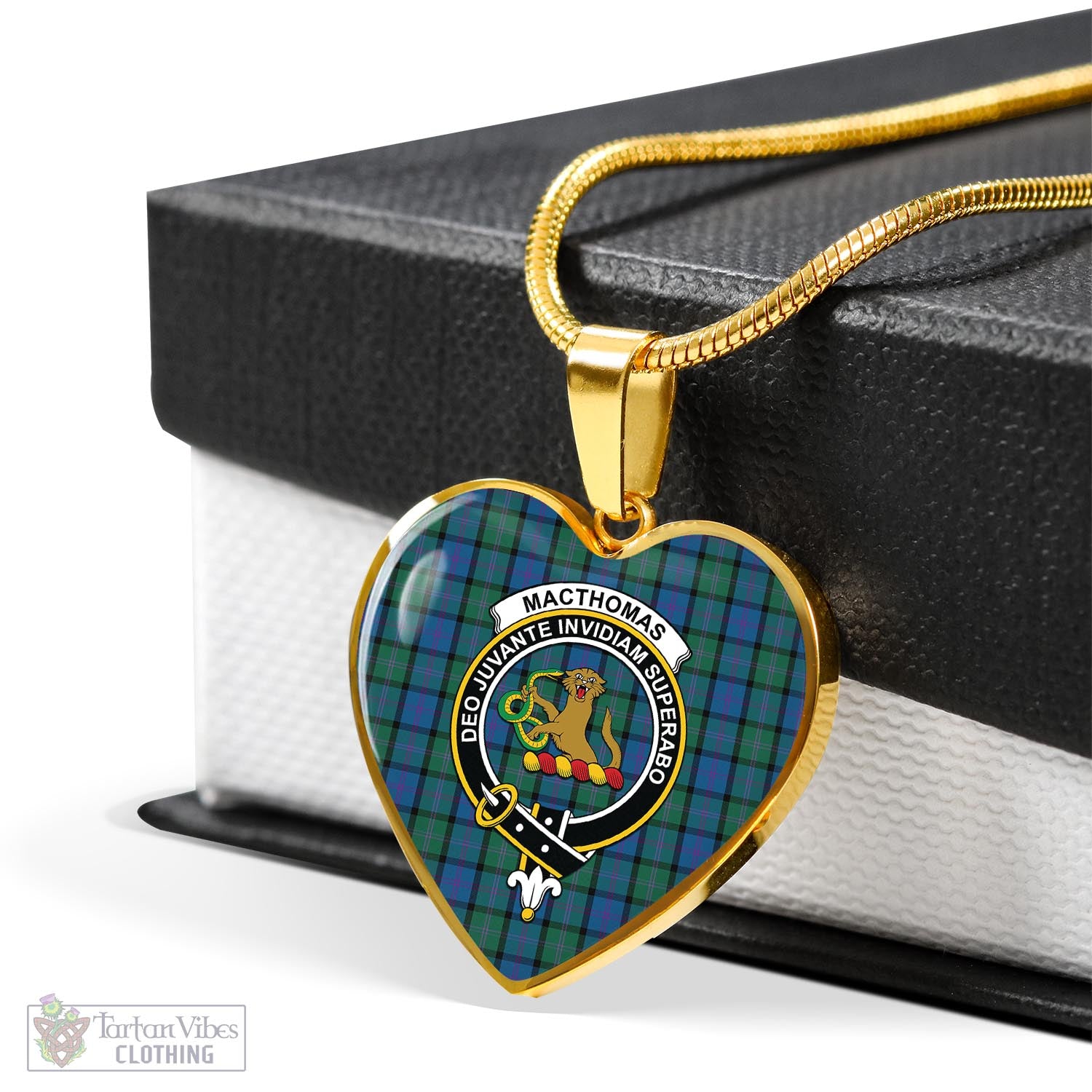 MacThomas (McThomas) Tartan Heart Necklace with Family Crest - Tartan Vibes Clothing