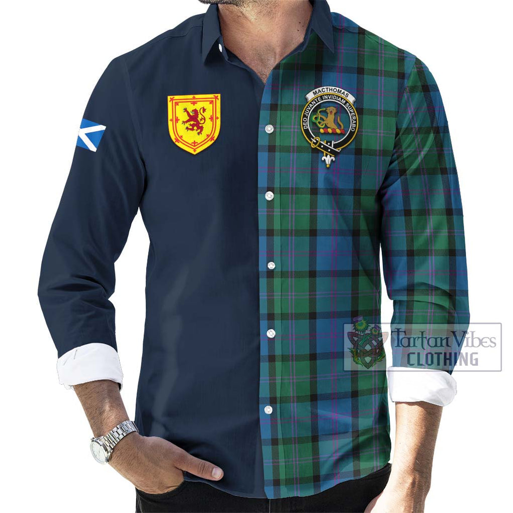 MacThomas (McThomas) Tartan Long Sleeve Button Shirt Alba with Scottish Lion Royal Arm Half Style Men's Shirt - Tartan Vibes Clothing