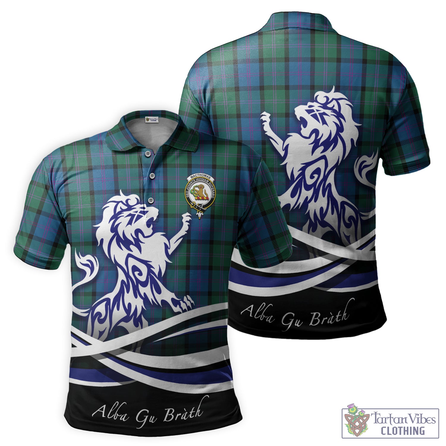 MacThomas (McThomas) Tartan Polo Shirt with Alba Gu Brath Regal Lion Emblem - Tartan Vibes Clothing