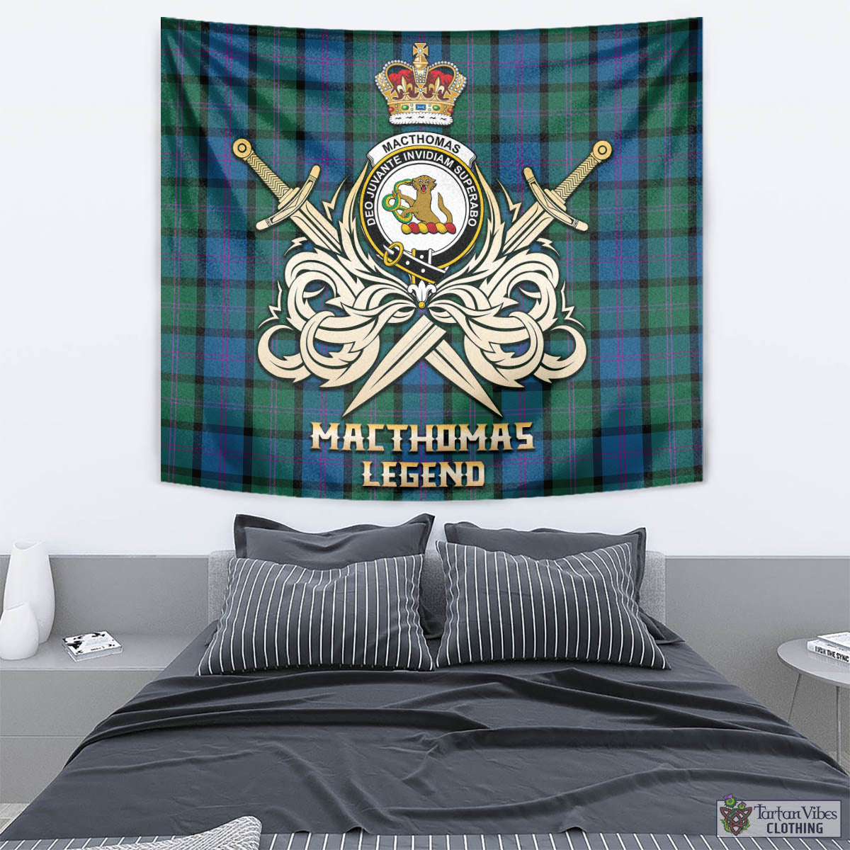 MacThomas (McThomas) Tartan Tapestry with Clan Crest and the Golden Sword of Courageous Legacy - Tartan Vibes Clothing