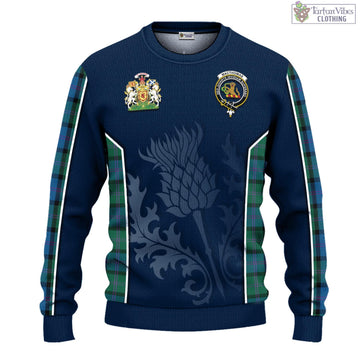 MacThomas Tartan Knitted Sweatshirt with Family Crest and Scottish Thistle Vibes Sport Style