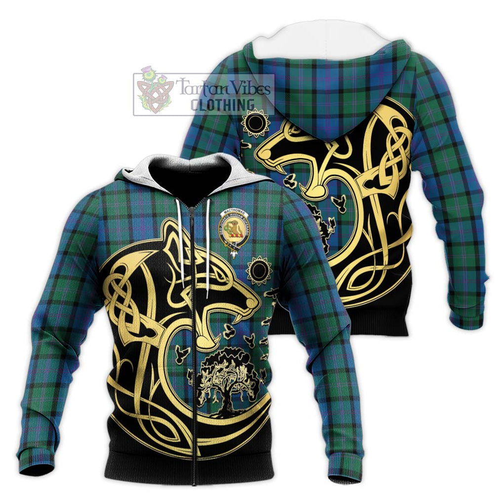 MacThomas (McThomas) Tartan Knitted Hoodie with Family Crest Celtic Wolf Style Unisex Knitted Zip Hoodie - Tartan Vibes Clothing