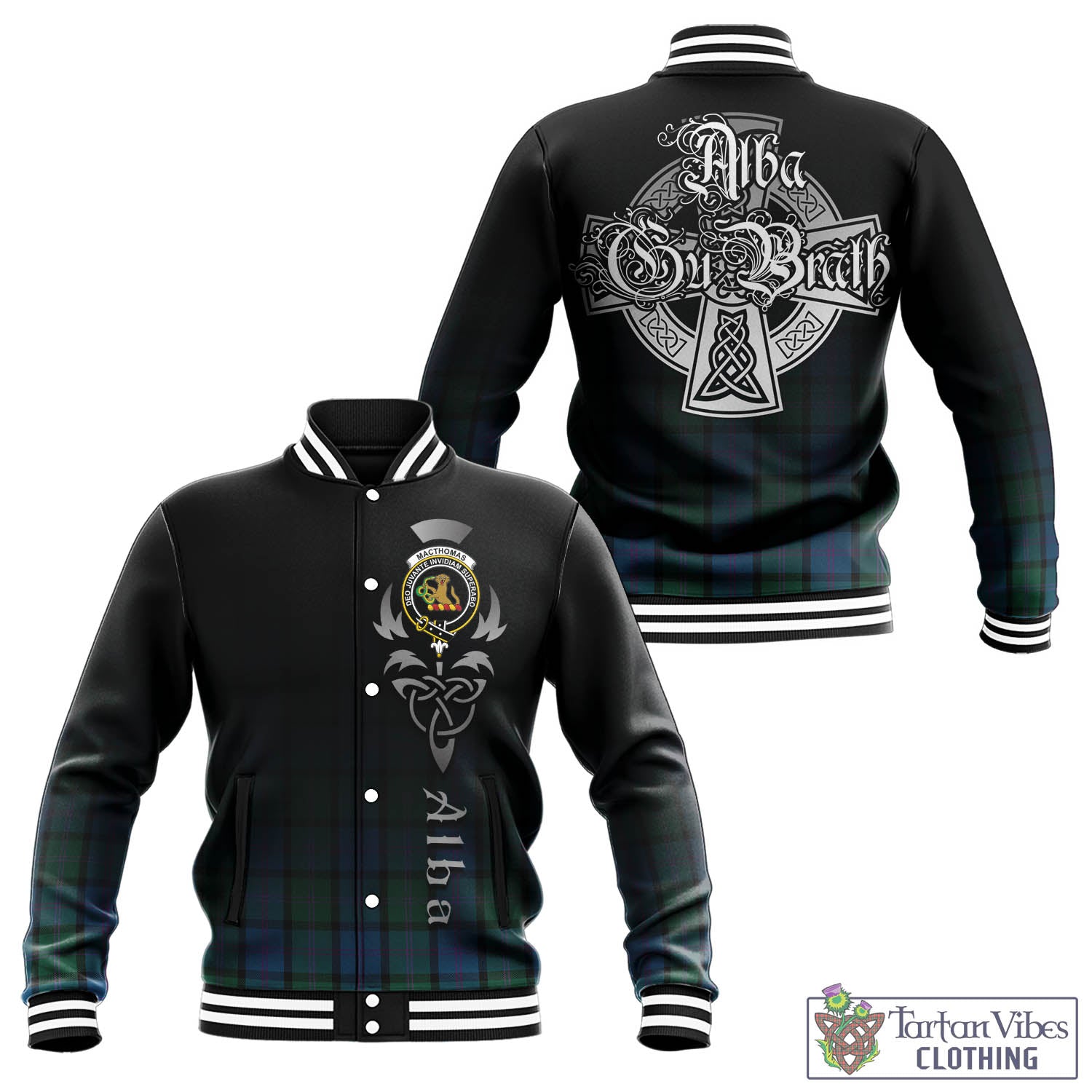 MacThomas (McThomas) Tartan Baseball Jacket Featuring Alba Gu Brath Family Crest Celtic Inspired - Tartan Vibes Clothing