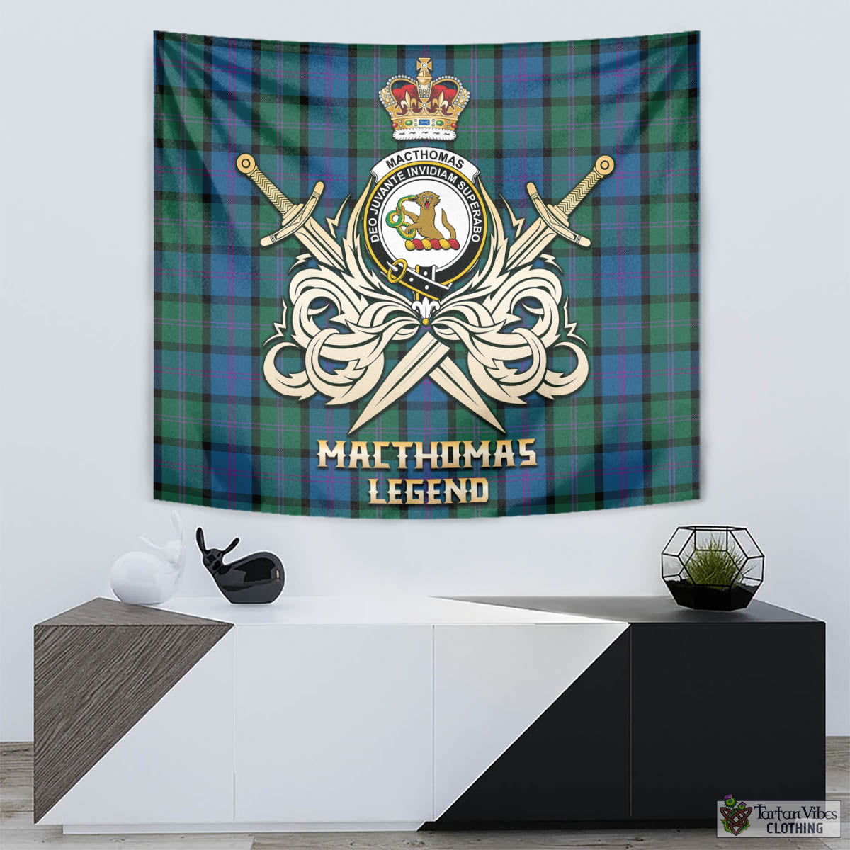 MacThomas (McThomas) Tartan Tapestry with Clan Crest and the Golden Sword of Courageous Legacy - Tartan Vibes Clothing