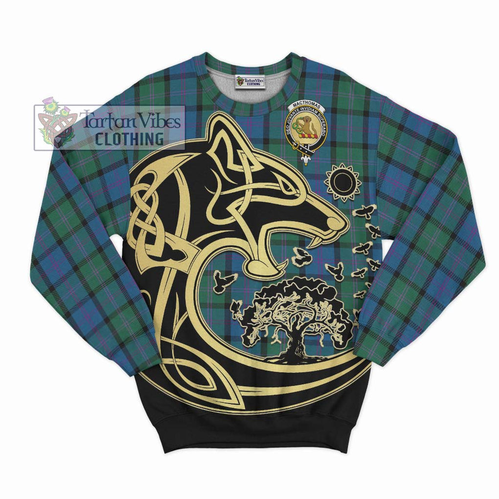 MacThomas (McThomas) Tartan Sweatshirt with Family Crest Celtic Wolf Style - Tartan Vibes Clothing