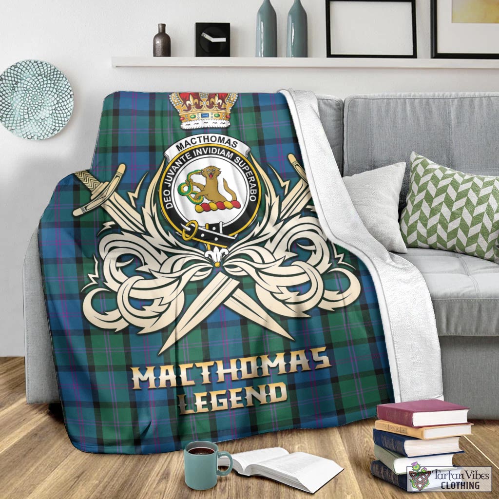 MacThomas (McThomas) Tartan Blanket with Clan Crest and the Golden Sword of Courageous Legacy - Tartan Vibes Clothing