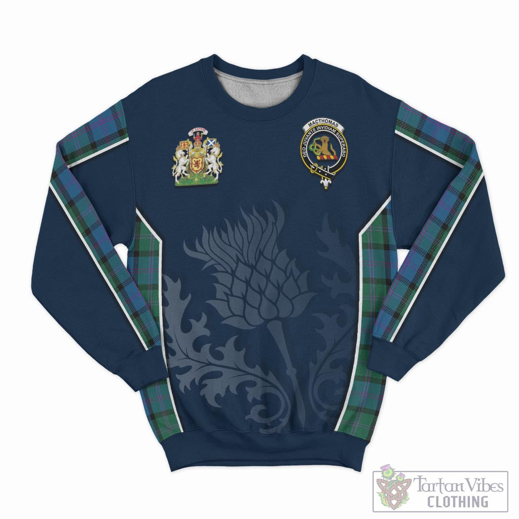 MacThomas (McThomas) Tartan Sweatshirt with Family Crest and Scottish Thistle Vibes Sport Style - Tartan Vibes Clothing