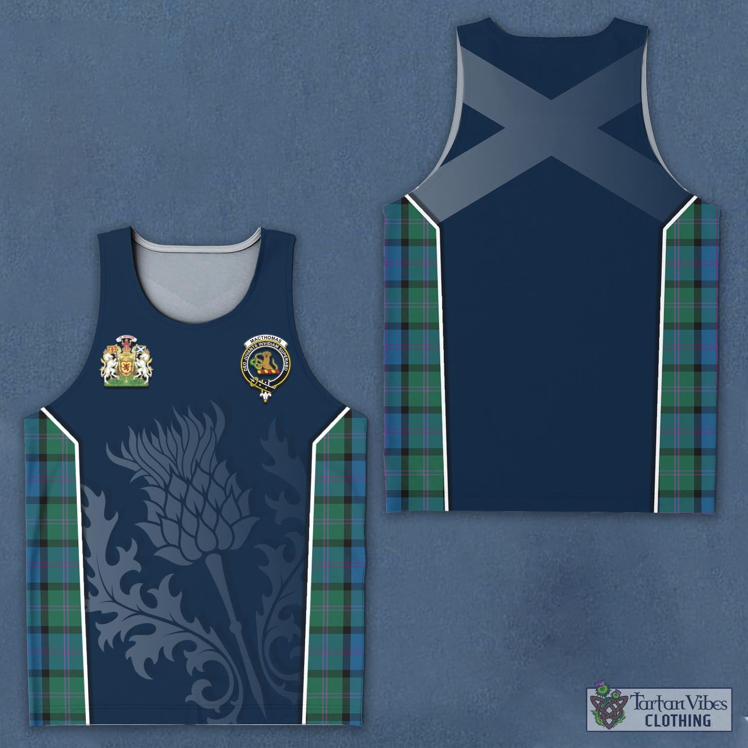 MacThomas (McThomas) Tartan Men's Tanks Top with Family Crest and Scottish Thistle Vibes Sport Style - Tartan Vibes Clothing