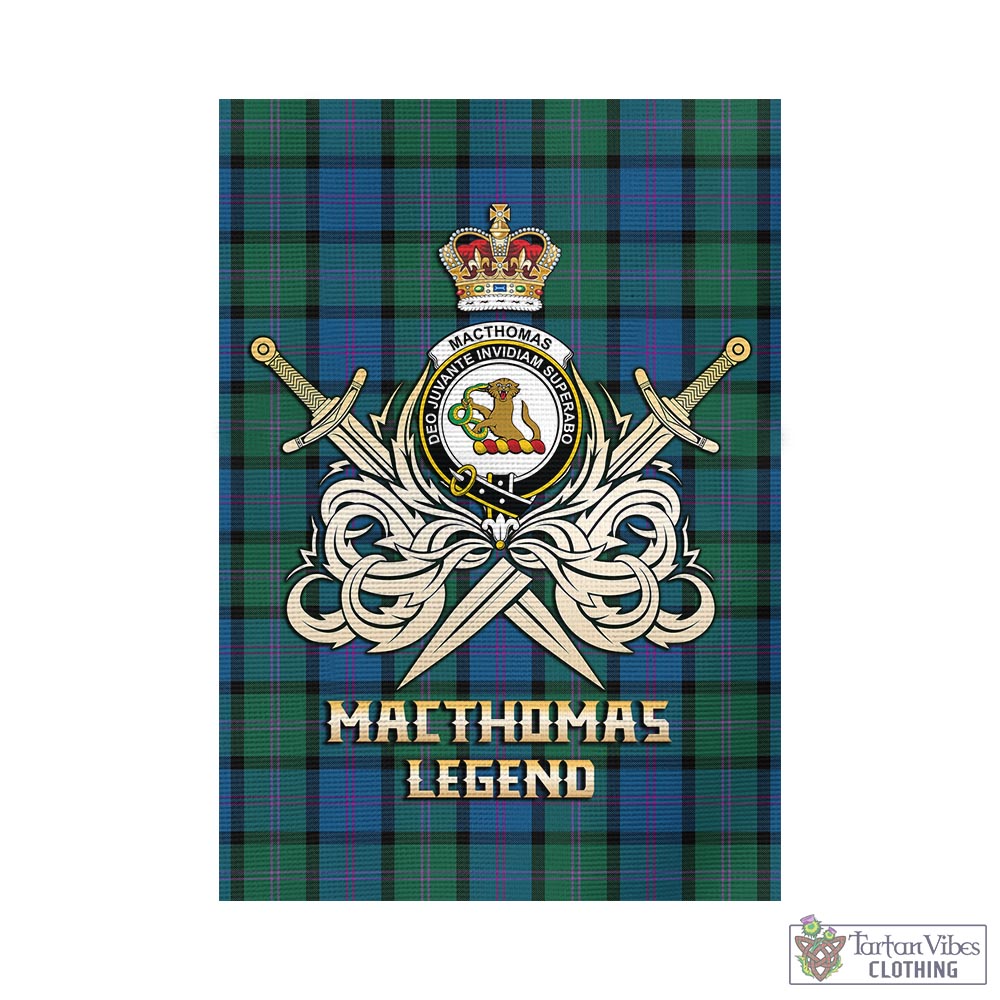 Tartan Vibes Clothing MacThomas Tartan Flag with Clan Crest and the Golden Sword of Courageous Legacy
