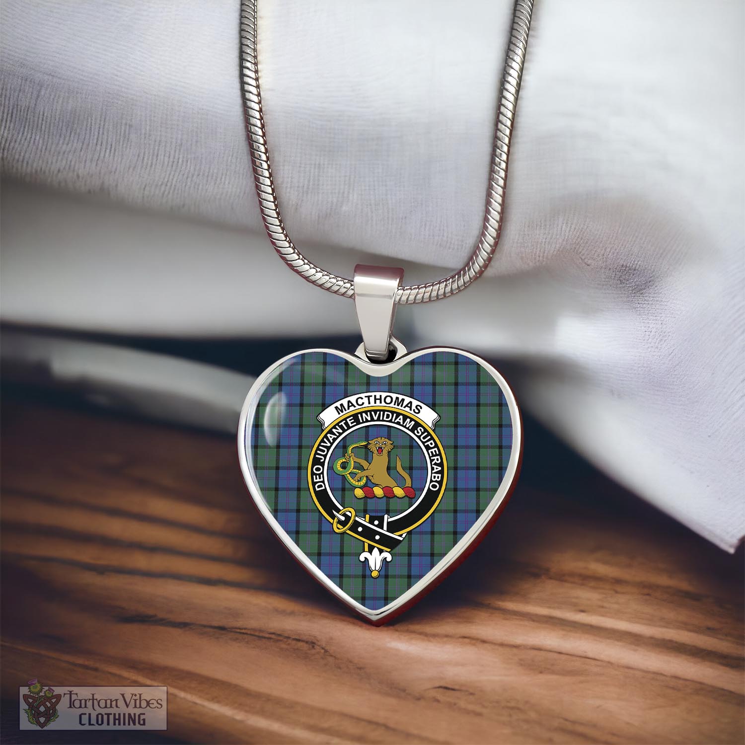 MacThomas (McThomas) Tartan Heart Necklace with Family Crest - Tartan Vibes Clothing