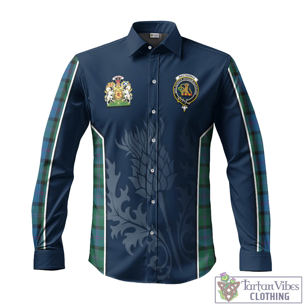 MacThomas (McThomas) Tartan Long Sleeve Button Up Shirt with Family Crest and Scottish Thistle Vibes Sport Style - Tartan Vibes Clothing
