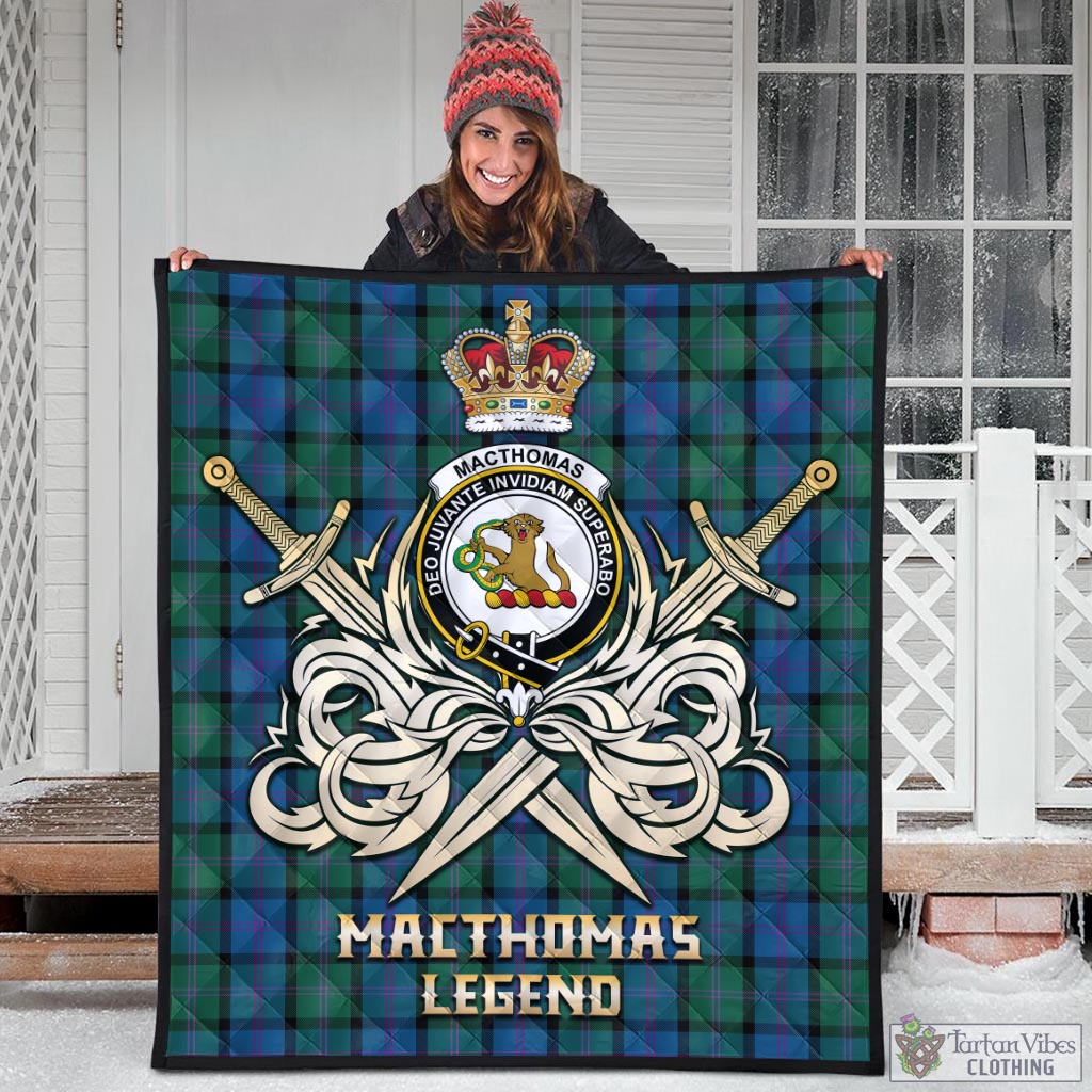 MacThomas (McThomas) Tartan Quilt with Clan Crest and the Golden Sword of Courageous Legacy - Tartan Vibes Clothing