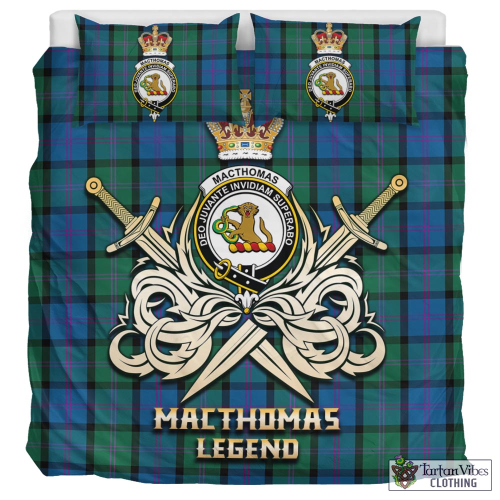 Tartan Vibes Clothing MacThomas Tartan Bedding Set with Clan Crest and the Golden Sword of Courageous Legacy
