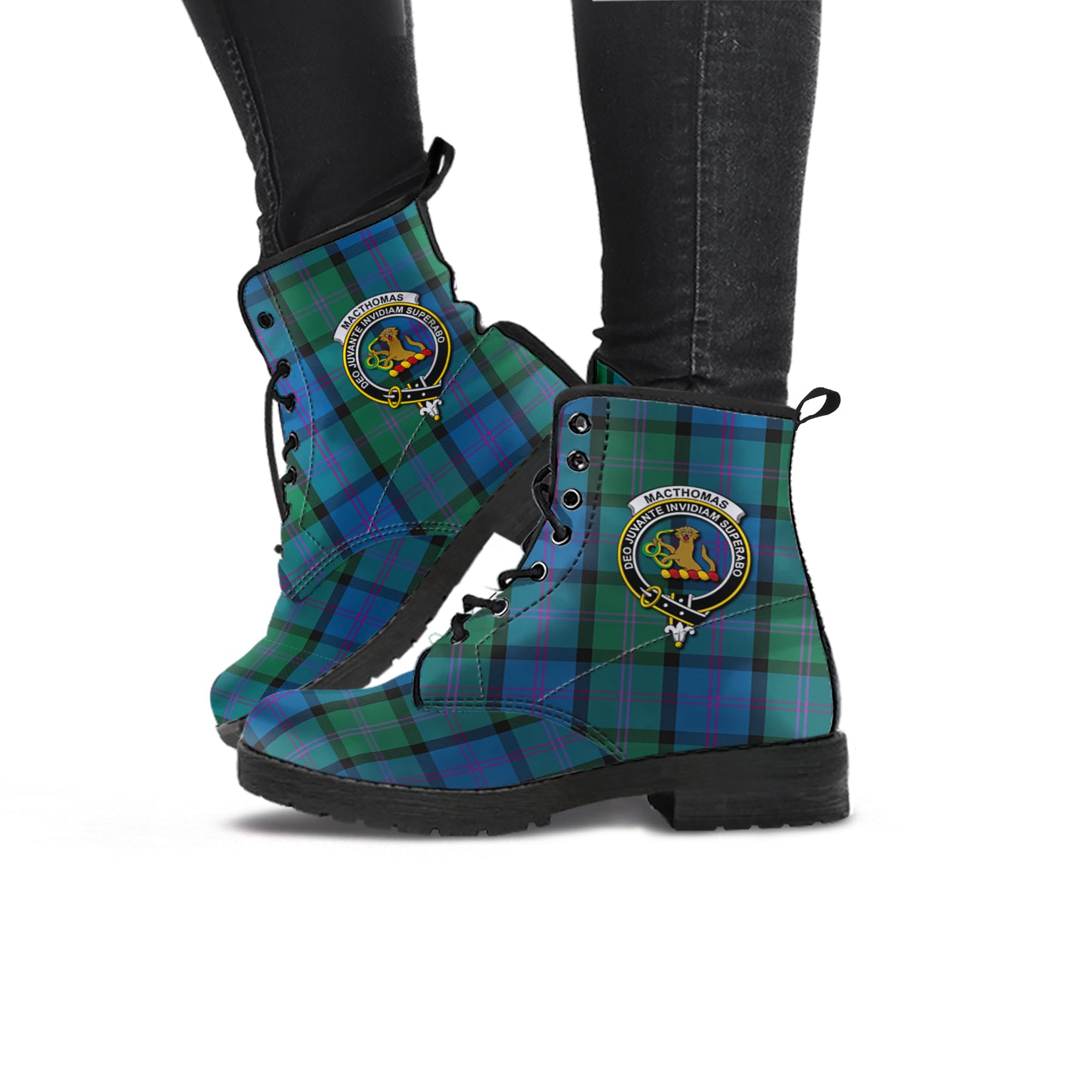 MacThomas (McThomas) Tartan Leather Boots with Family Crest - Tartan Vibes Clothing