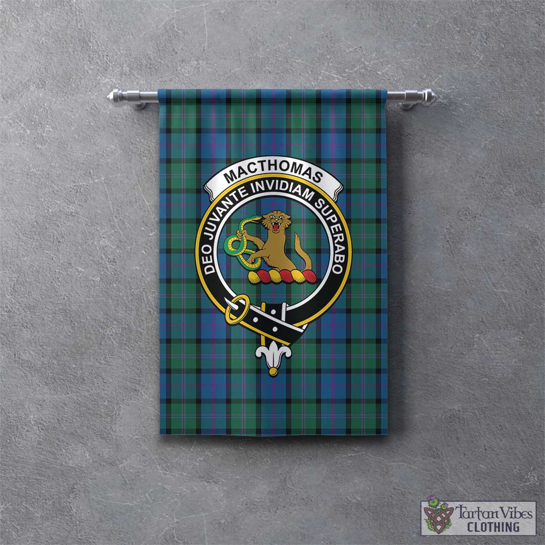 MacThomas Modern Tartan Crest Black Garden Flag - Gold Thistle Style