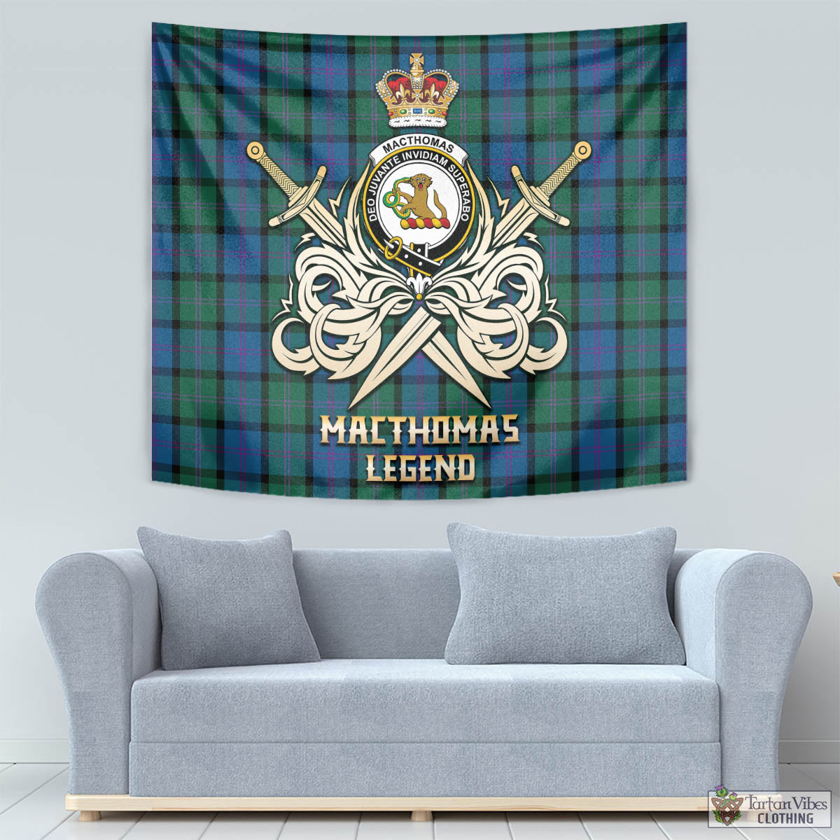 MacThomas (McThomas) Tartan Tapestry with Clan Crest and the Golden Sword of Courageous Legacy - Tartan Vibes Clothing