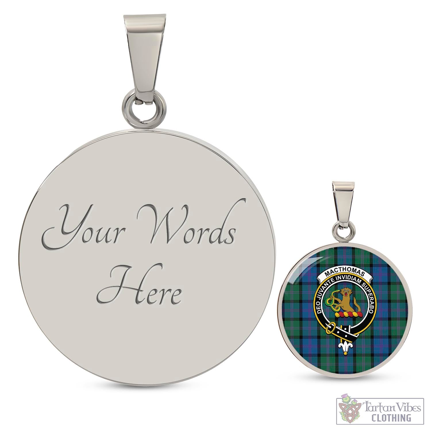 MacThomas (McThomas) Tartan Circle Necklace with Family Crest Luxury Necklace (Silver) Yes - Tartan Vibes Clothing