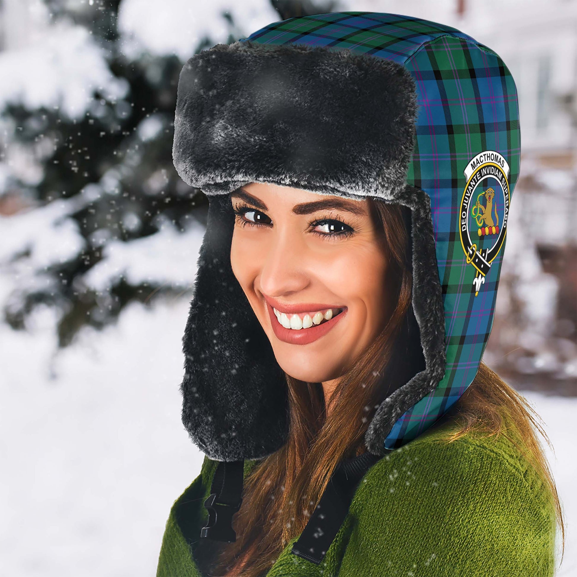 MacThomas (McThomas) Tartan Winter Trapper Hat with Family Crest - Tartan Vibes Clothing