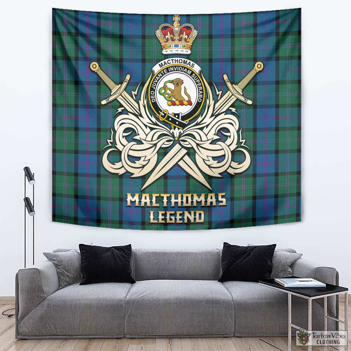 MacThomas (McThomas) Tartan Tapestry with Clan Crest and the Golden Sword of Courageous Legacy - Tartan Vibes Clothing