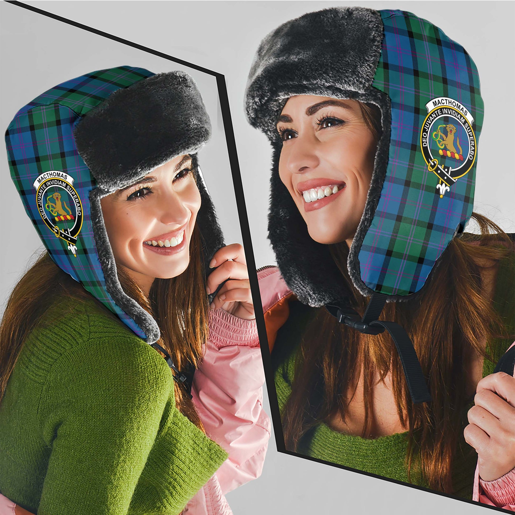 MacThomas (McThomas) Tartan Winter Trapper Hat with Family Crest - Tartan Vibes Clothing