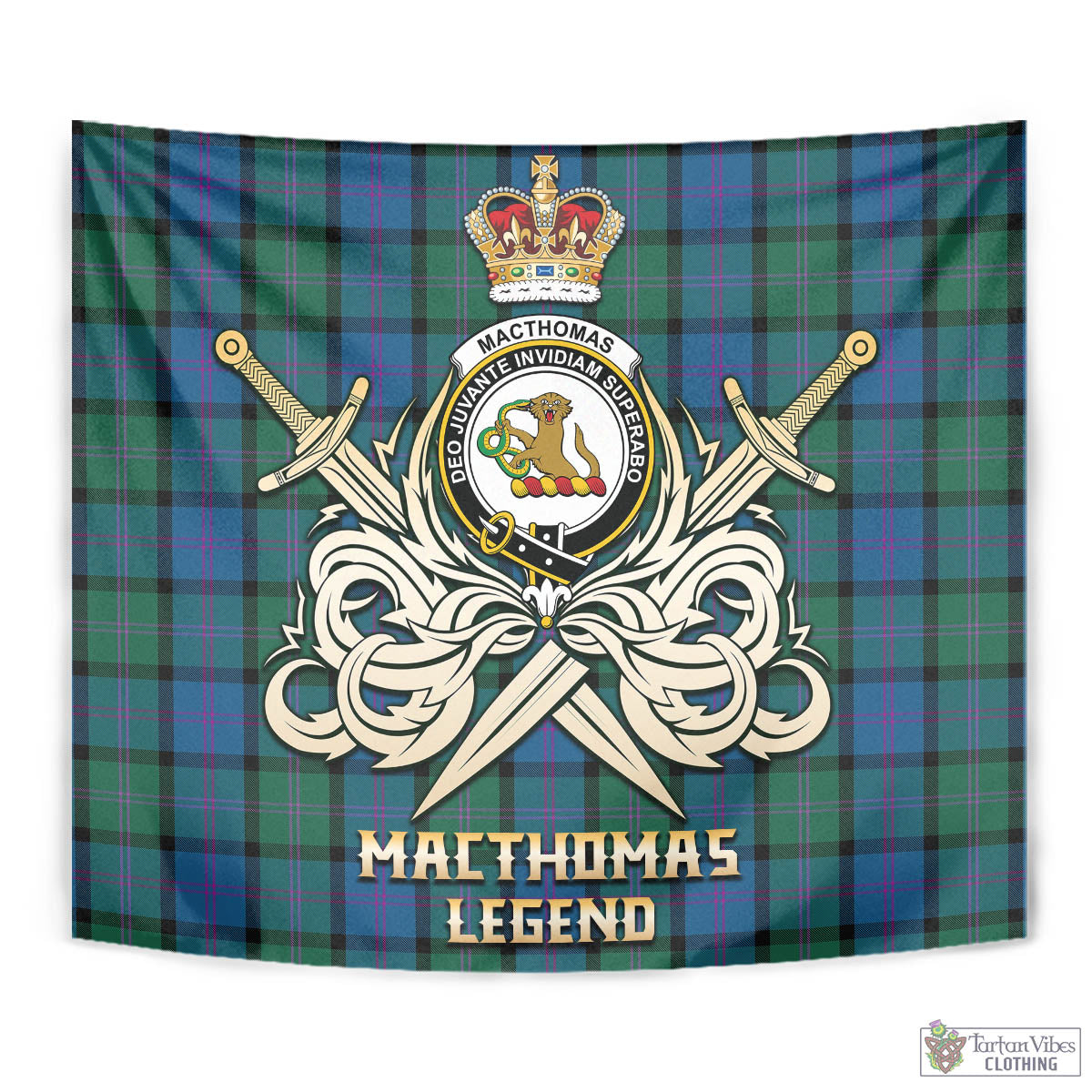 MacThomas (McThomas) Tartan Tapestry with Clan Crest and the Golden Sword of Courageous Legacy - Tartan Vibes Clothing