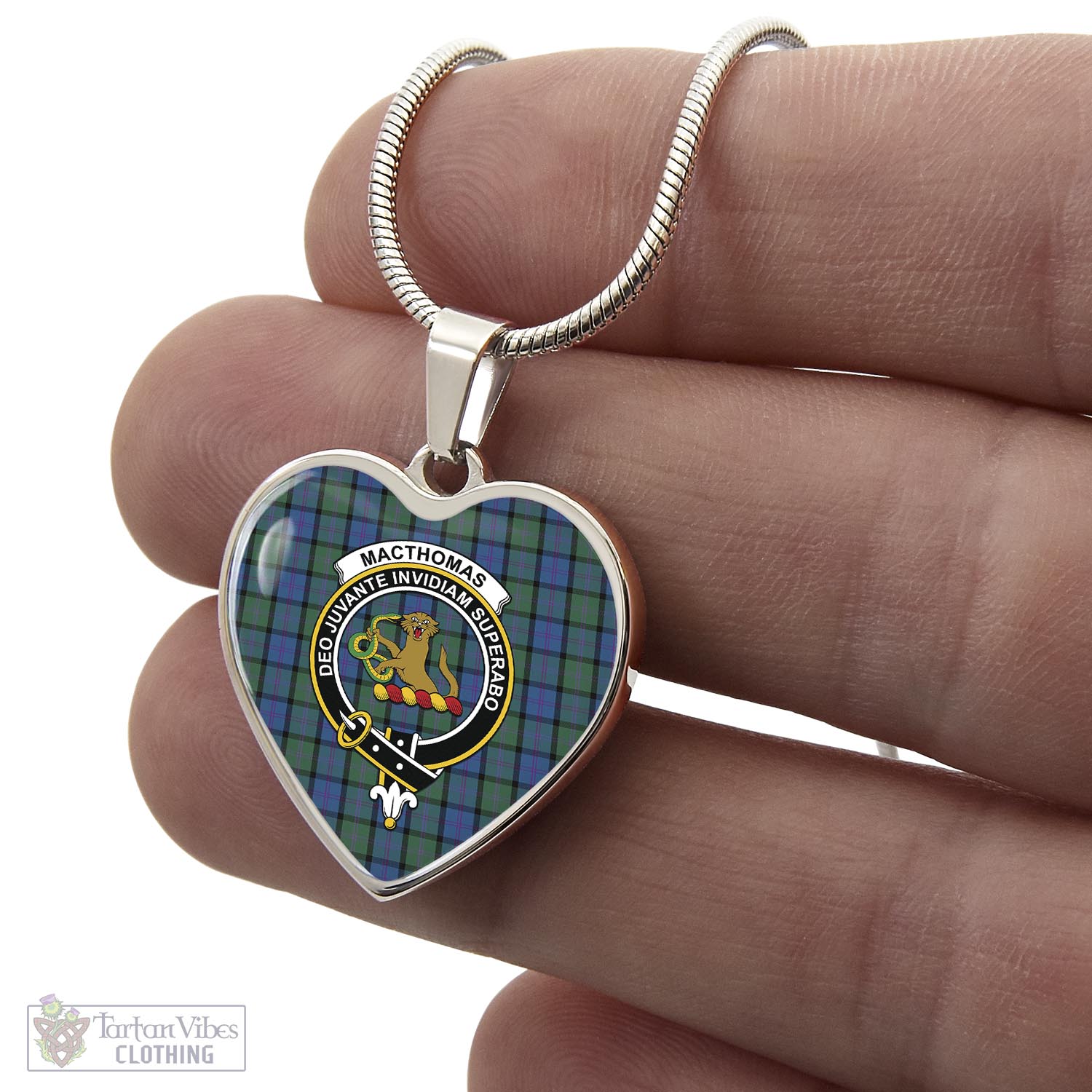 MacThomas (McThomas) Tartan Heart Necklace with Family Crest - Tartan Vibes Clothing