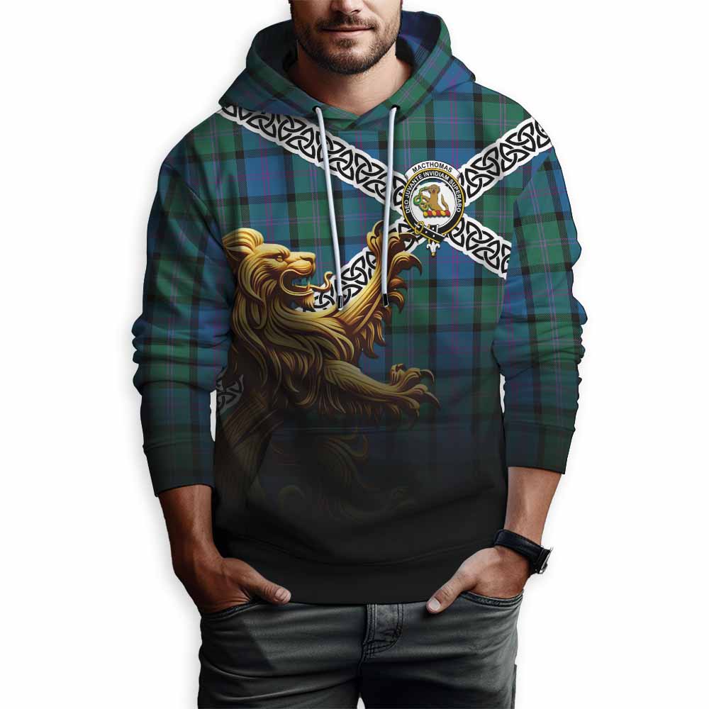 MacThomas (McThomas) Crest Tartan Hoodie with Golden Lion Emblem Celtic Style Pullover Hoodie - Tartan Vibes Clothing