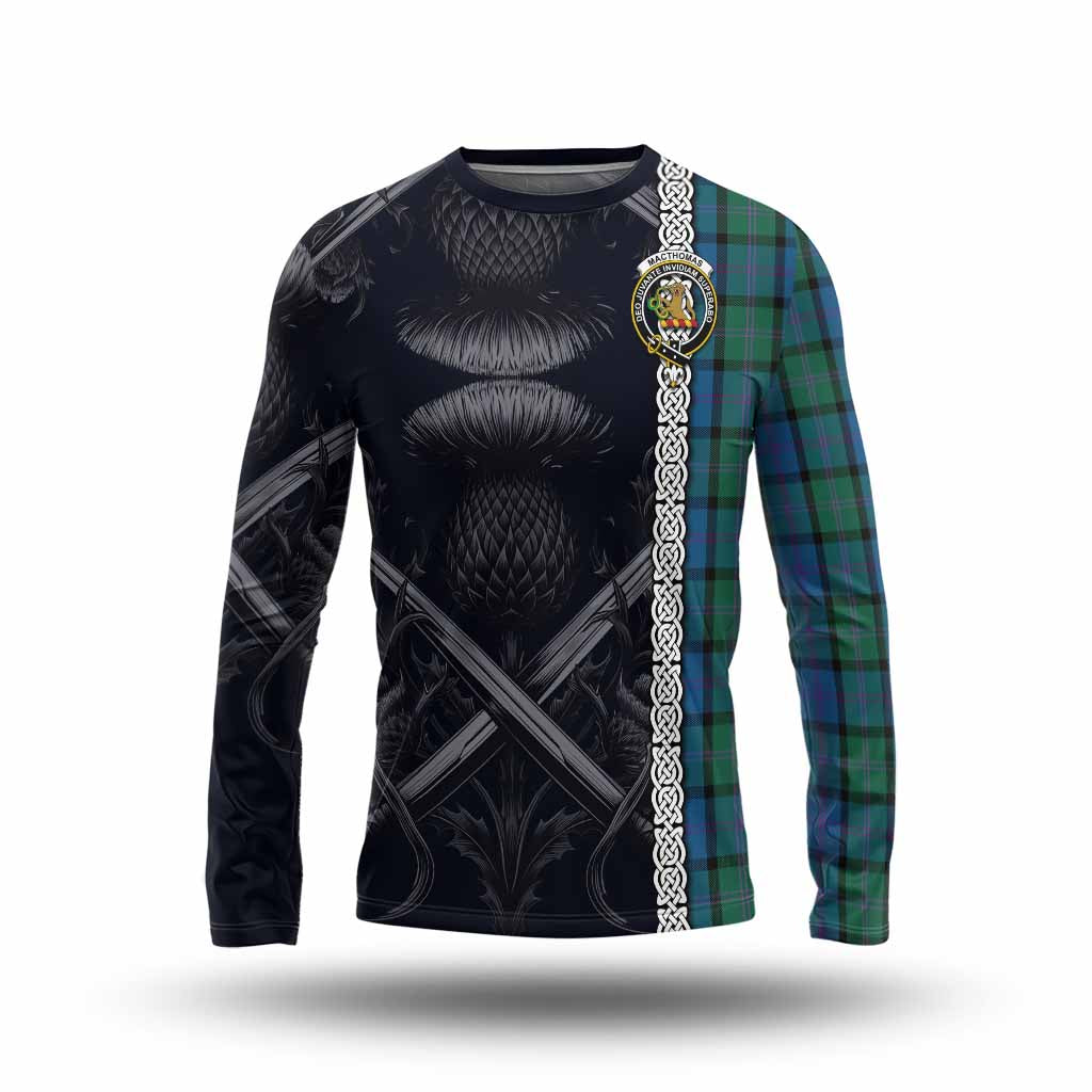 MacThomas (McThomas) Tartan Long Sleeve T-Shirt with Family Crest Cross Sword Thistle Celtic Vibes Unisex - Tartan Vibes Clothing