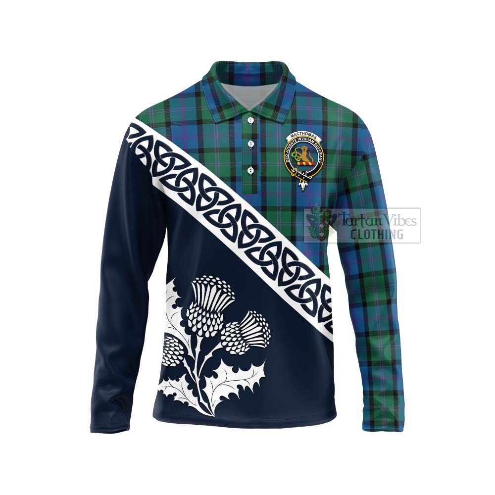 MacThomas (McThomas) Tartan Long Sleeve Polo Shirt Featuring Thistle and Scotland Map Unisex - Tartan Vibes Clothing