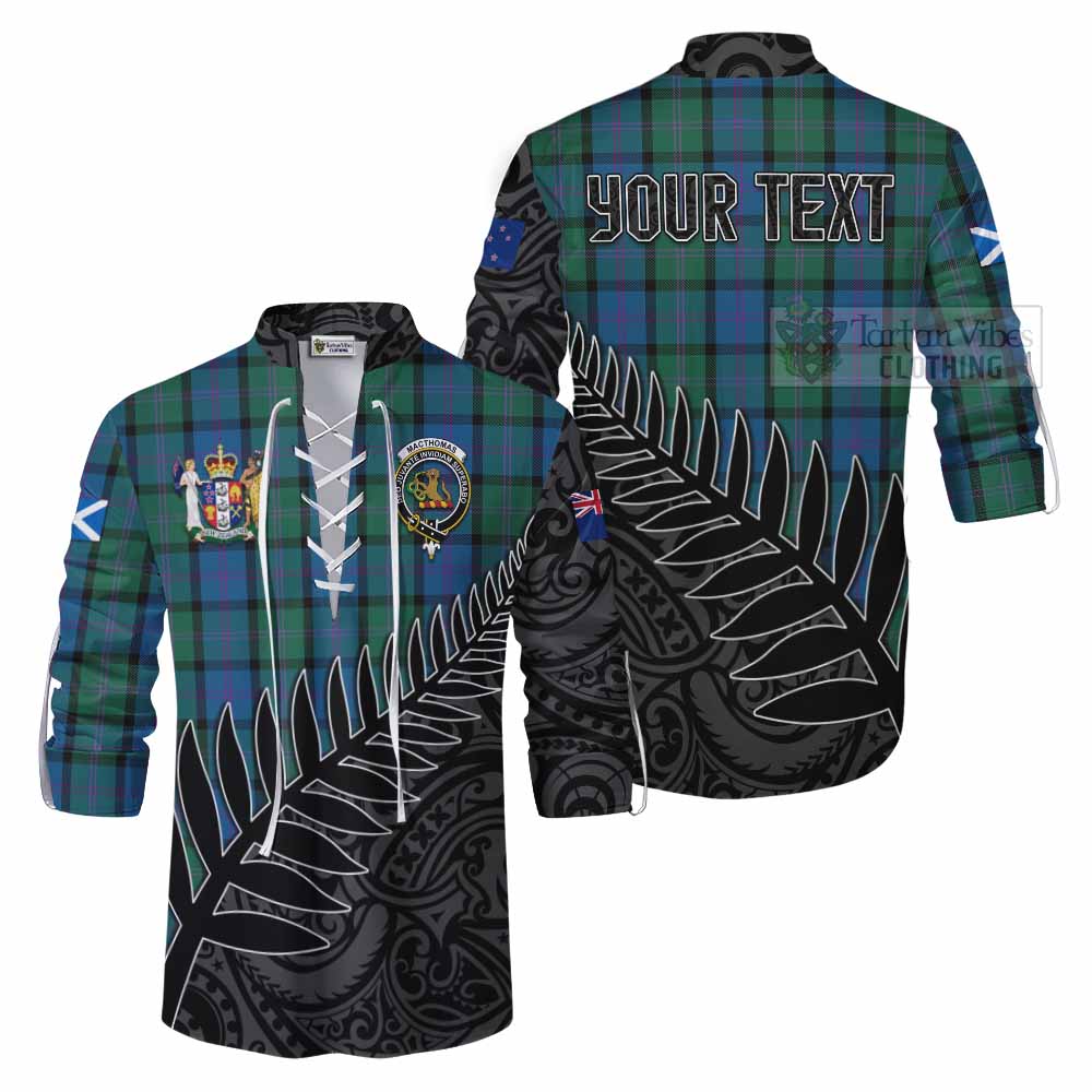 Tartan Vibes Clothing MacThomas (McThomas) Crest Tartan Ghillie Kilt Shirt with New Zealand Silver Fern Half Style
