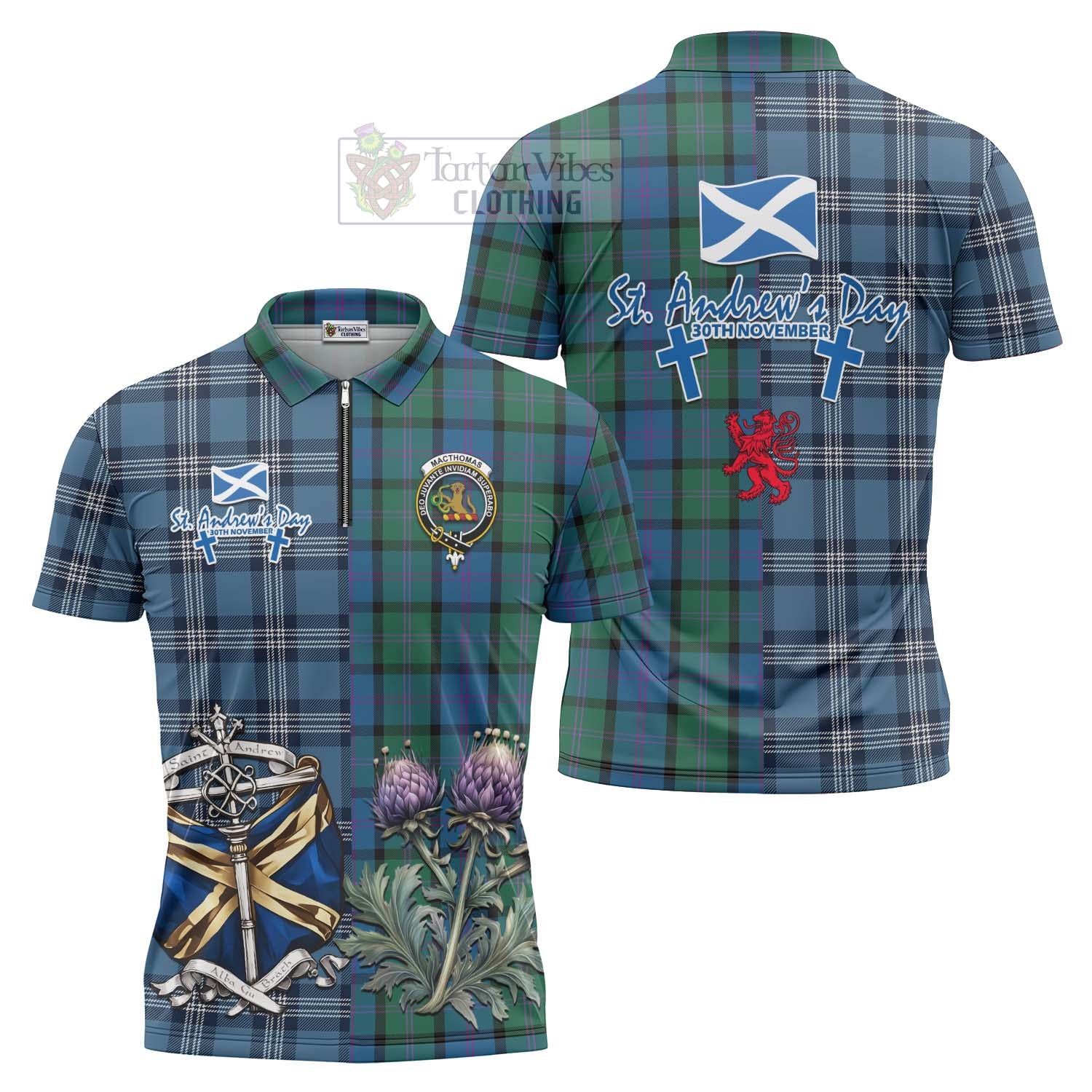 MacThomas (McThomas) Tartan Zipper Polo Shirt Happy St. Andrew's Day Half Tartan Style Unisex - Tartan Vibes Clothing