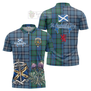 MacThomas (McThomas) Tartan Zipper Polo Shirt Happy St. Andrew's Day Half Tartan Style Unisex - Tartan Vibes Clothing
