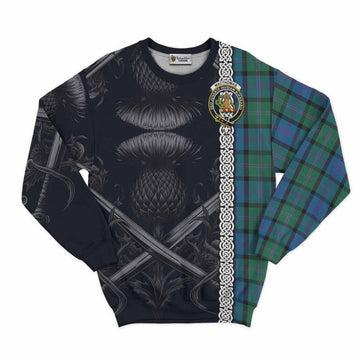 MacThomas (McThomas) Tartan Sweatshirt with Family Crest Cross Sword Thistle Celtic Vibes Unisex - Tartan Vibes Clothing