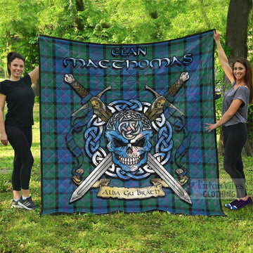 MacThomas (McThomas) Tartan Quilt with Celtic Skull Alba Gu Brath Style Super King Quilt 91" x 110" - Tartan Vibes Clothing