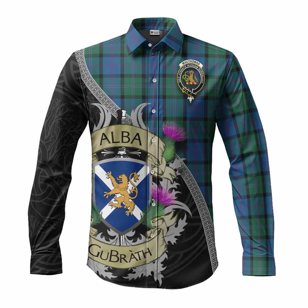 MacThomas (McThomas) Tartan Family Crest Long Sleeve Button Shirt Lion Rampant Royal Thistle Shield Celtic Inspired Men's Shirt S - Tartan Vibes Clothing