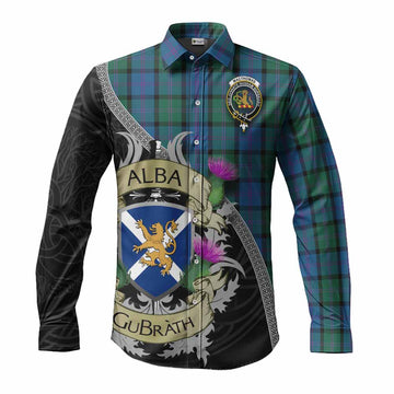 MacThomas (McThomas) Tartan Family Crest Long Sleeve Button Shirt Lion Rampant Royal Thistle Shield Celtic Inspired Men's Shirt S - Tartan Vibes Clothing