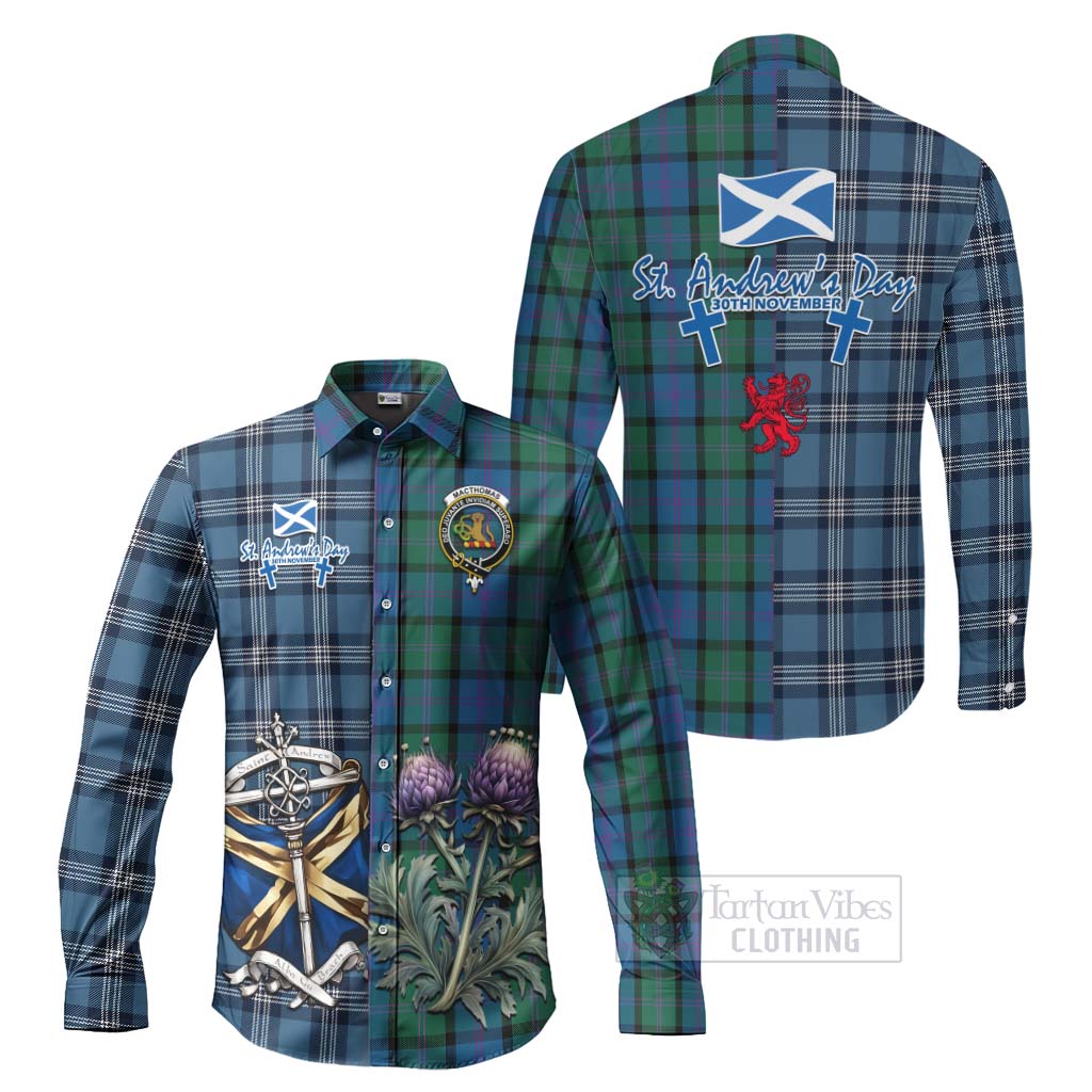 MacThomas (McThomas) Tartan Long Sleeve Button Shirt Happy St. Andrew's Day Half Tartan Style Men's Shirt S - Tartan Vibes Clothing