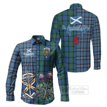 MacThomas (McThomas) Tartan Long Sleeve Button Shirt Happy St. Andrew's Day Half Tartan Style Men's Shirt S - Tartan Vibes Clothing